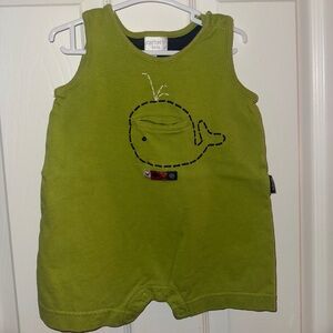 Vintage Carter Green Sleeveless Baby Romper with Whale Design
